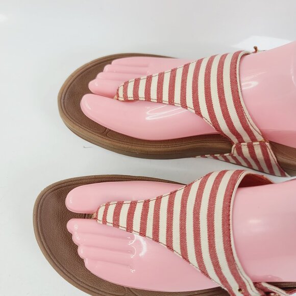 Fitflop Women's Red White The Skinny Striped Wedge Slip-On Slide Sandal Size 6 - Picture 3 of 6